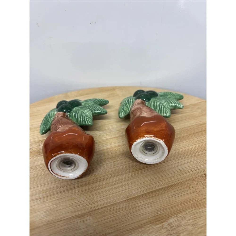 Vintage Palm Tree Salt & Pepper Shakers Ceramic Japan Rare Beach Nautical